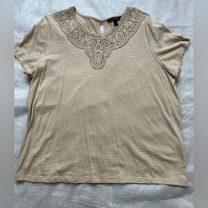 Malibu Slugger T shirt - Banana Republic Crochet-Yoke Short Sleeve - Beige.
